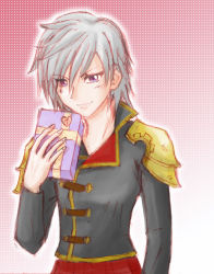 Rule 34 | 1girl, blue eyes, box, final fantasy, final fantasy type-0, gift, gift box, holding, holding gift, light smile, looking at viewer, school uniform, seven (fft-0), short hair, silver hair, smile, solo