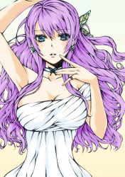 Rule 34 | 1girl, absurdres, blue eyes, breasts, butterfly hair ornament, choker, colorized, hair ornament, highres, large breasts, long hair, looking at viewer, lunelune, original, purple hair, solo