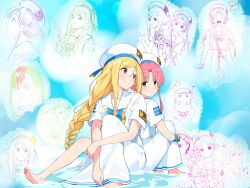 Rule 34 | 4girls, aika granzchesta, alice carroll, alicia florence, andanden, aria (manga), aria company uniform, aria pokoteng, barefoot, beret, blonde hair, blue bow, blue bowtie, blue gloves, blush, bow, bowtie, bracelet, braid, braided ponytail, closed mouth, commentary request, dress, eyelashes, feet, full body, gloves, green eyes, hair between eyes, hair tubes, hat, hat ribbon, highres, jewelry, knees up, lens flare, long hair, looking at another, looking at viewer, looking back, mizunashi akari, multiple girls, multiple views, musical note, on ground, open mouth, outdoors, parted bangs, partially submerged, ponytail, portrait, purple eyes, ribbon, short hair with long locks, short sleeves, side slit, sidelocks, sitting, smile, spoken musical note, standing, toes, undine (aria), white dress, white headwear