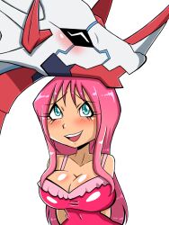 Rule 34 | 1girl, blue eyes, blush, breasts, canoweissmon, digimon, digimon (creature), dragon, pink hair, simple background, smile, white background