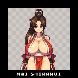 Rule 34 | 1girl, breasts, fatal fury, huge breasts, pixel art, shiranui mai, solo, yumurama