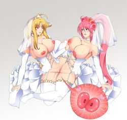 Rule 34 | 2girls, arm support, blonde hair, blue eyes, blush, grabbing another&#039;s breast, breasts, breasts out, clothed sex, collarbone, commission, couple, cross-section, dress, eye contact, fate testarossa, female fertilization, fertilization, flower, flower on head, grabbing, hair between eyes, hair ornament, hand on another&#039;s leg, impregnation, large breasts, leaning back, lingerie, lipstick, long hair, looking at another, lyrical nanoha, mahou shoujo lyrical nanoha, mahou shoujo lyrical nanoha strikers, makeup, multiple girls, naughty face, navel, nipples, ovum, pink hair, red eyes, shiny skin, signum, smile, sweat, thighhighs, tribadism, uncensored, underwear, veil, wedding dress, wife and wife, yuri