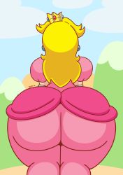 Rule 34 | 1girl, absurdres, artist name, ass, ass focus, blonde hair, crown, daisy-pink71, dress, earrings, from behind, highres, huge ass, jewelry, legs together, long dress, long hair, mario (series), mountain, nintendo, outdoors, pink dress, princess, princess peach, puffy short sleeves, puffy sleeves, short sleeves, super mario bros. 1, testicles, tight clothes, tight dress