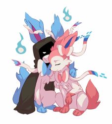 Rule 34 | alternate color, cape, closed mouth, commentary, commission, creature, creatures (company), english commentary, closed eyes, game freak, gen 6 pokemon, nintendo, no humans, pokemon, pokemon (creature), salanchu, shiny and normal, shiny pokemon, simple background, smile, sylveon, white background