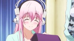 Rule 34 | 10s, animated, animated gif, blush, full-face blush, headphones, lowres, nitroplus, o o, open mouth, pink eyes, pink hair, smile, soniani, super sonico