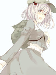 Rule 34 | 1girl, backpack, bag, female focus, hair bobbles, hair ornament, hat, kawashiro nitori, long sleeves, open mouth, shiren, shiren (monochrome structure), short hair, side ponytail, grey eyes, silver hair, solo, touhou, two side up