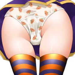 Rule 34 | 1girl, ass, close-up, commentary request, dr rex, head out of frame, jack-o&#039;-lantern print, original, panties, print panties, purple skirt, simple background, skirt, solo, striped clothes, striped thighhighs, thighhighs, underwear, white background, white panties