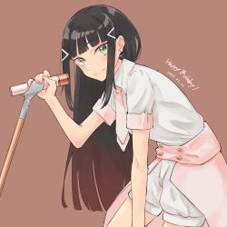 Rule 34 | 1girl, aqua eyes, artist name, artist request, black hair, blush, collared shirt, earrings, female focus, green eyes, hair ornament, hairclip, highres, holding, holding microphone stand, irange (index178), jewelry, kurosawa dia, long hair, looking at viewer, love live!, love live! sunshine!!, microphone, microphone stand, mole, mole under mouth, pants, parted lips, pink neckwear, shirt, shorts, smile, solo, white pants, white shirt, white shorts