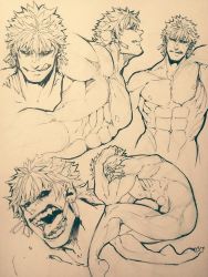 Rule 34 | 1boy, abs, bara, black sclera, caligula (fate), collage, colored sclera, completely nude, earrings, fate (series), greyscale, jewelry, koryuu (gackter10), large pectorals, male focus, monochrome, multiple views, muscular, navel, nipples, nude, pectorals, short hair, sketch, smile, teeth, toned, toned male, tongue, tongue out
