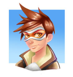 Rule 34 | 1girl, brown hair, goggles, looking at viewer, portrait, roblemes, short hair, smile, solo, tracer (overwatch)