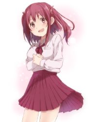 Rule 34 | 10s, 1girl, blush, breasts, brown eyes, brown hair, ebina nana, female focus, highres, himouto! umaru-chan, large breasts, long hair, looking at viewer, mizuse kotone, open mouth, school uniform, shirt, skirt, smile, solo, twintails