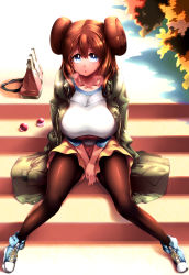 Rule 34 | 1girl, black pantyhose, blue eyes, breasts, brown hair, creatures (company), double bun, game freak, hair bun, highres, jacket, large breasts, long hair, looking at viewer, nintendo, open mouth, pantyhose, pokemon, pokemon bw2, rosa (pokemon), shoes, sneakers, solo, tokyo (great akuta), twintails, very long hair