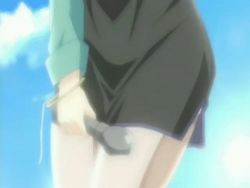 Rule 34 | animated, animated gif, blue hair, clothes lift, cloud, garter belt, garter straps, hana no joshi ana: newscaster etsuko, long hair, lowres, microphone, nipples, panties, panty pull, pubic hair, sitting, skirt, skirt lift, smile, solo focus, squatting, thighhighs, uncensored, underwear, white panties