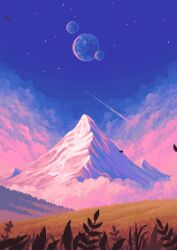 Rule 34 | animated, cloud, grass, looping animation, mountain, nature, no humans, original, pixel art, scenery, sky, star (sky), tagme, tofupixel, video, wind
