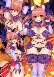 Rule 34 | &gt;:d, 1girl, :d, animal ear fluff, animal ears, armpit sex, armpits, arms up, black panties, blue gloves, blue ribbon, blue thighhighs, blush, breasts, censored, claws, come hither, cosplay, cowboy shot, elbow gloves, fang, fate/grand order, fate (series), fox ears, fox tail, gloves, hair ribbon, halloween costume, large breasts, long hair, looking at viewer, mash kyrielight, mash kyrielight (dangerous beast), mash kyrielight (dangerous beast) (cosplay), mosaic censoring, navel, nipples, o-ring, o-ring top, official alternate costume, open mouth, osiimi, panties, paw pose, penis, pink hair, pussy, revealing clothes, ribbon, smile, solo focus, stomach, tail, tamamo (fate), tamamo no mae (fate/extra), thighhighs, twintails, underwear, v-shaped eyebrows, yellow eyes