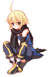 Rule 34 | 00s, 1boy, blonde hair, emil castagnier, green eyes, lowres, male focus, scarf, seiru (prairie), sitting, solo, tales of (series), tales of symphonia, tales of symphonia: dawn of the new world, white background