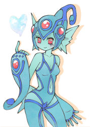 Rule 34 | 1girl, clothing cutout, digimon, frog girl, helmet, navel cutout, one-piece swimsuit, ranamon, red eyes, solo, swimsuit, water