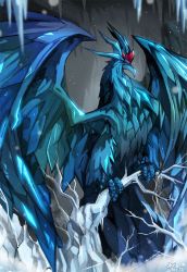 Rule 34 | anivia, beak, forehead jewel, ice, ice crystal, ice wings, league of legends, neo-tk.., no humans, red eyes, solo, wings