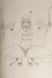 Rule 34 | 1girl, 2boys, absurdres, anegasaki nene, ankle cuffs, blush, breasts, chain, chained, chain, collar, cuffs, daddy&#039;s little slut, double handjob, handcuffs, handjob, high heel sandals, highres, large breasts, large penis, multiple boys, panties, penis, short hair, spread legs, squatting, tank top, underwear