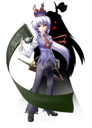 1girl alternate_costume breasts ex-keine female_focus hat horns kamishirasawa_keine long_hair looking_at_viewer medium_breasts naginami simple_background smile touhou white_background