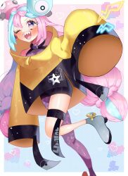 Rule 34 | 1girl, aqua hair, artist request, creatures (company), game freak, highres, iono (pokemon), multicolored hair, nintendo, oversized clothes, pink hair, pokemon, pokemon sv, solo, two-tone hair