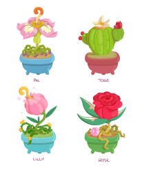 Rule 34 | digimon, flower, highres, lilimon, palmon, plantification, rosemon, simple background, togemon, vase, white background