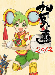 Rule 34 | 10s, 1boy, 1girl, 2012, bad id, bad pixiv id, canvas00, chinese clothes, detached sleeves, dragon kid, green eyes, green hair, hat, huang baoling, ivan karelin, new year, open mouth, origami cyclone, paintbrush, short hair, shorts, superhero costume, thighhighs, tiger &amp; bunny