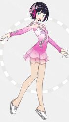 1girl black_hair figure_skating leotard pink_leotard station_memories yakumo_reno