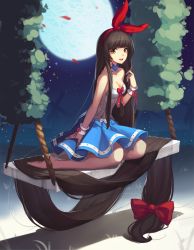 Rule 34 | 1girl, absurdly long hair, bad id, bad pixiv id, barefoot, breasts, cleavage, crimson k night, dress, helic (7317helic), highres, long hair, md5 mismatch, moon, night, night sky, original, resized, sketch, sky, smile, solo, very long hair, yellow eyes
