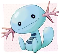 Rule 34 | blue skin, colored skin, creatures (company), game freak, gen 2 pokemon, looking at viewer, nark, nintendo, no humans, outline, pink background, pokemon, pokemon (creature), polka dot, polka dot background, sitting, smile, solid circle eyes, solo, tail, white outline, wooper