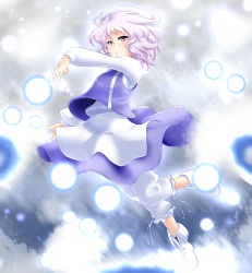 1girl danmaku female_focus full_body hat highres letty_whiterock long_sleeves miki_purasu purple_eyes purple_hair short_hair solo touhou