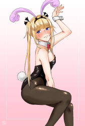 Rule 34 | 1other, alternate hairstyle, androgynous, animal ears, black leotard, blonde hair, blue eyes, blush, brown pantyhose, chevalier d&#039;eon (fate), fake tail, fate/grand order, fate (series), hair intakes, highres, leotard, long hair, pantyhose, playboy bunny, rabbit ears, rabbit tail, sister of brother, solo, tail, trap