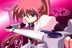Rule 34 | 00s, foreshortening, laevatein (nanoha), lyrical nanoha, mahou shoujo lyrical nanoha, mahou shoujo lyrical nanoha a&#039;s, pink hair, ponytail, signum, solo, sword, weapon, whip sword