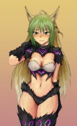 Rule 34 | 1girl, agrius metamorphosis, animal ears, atalanta (fate), atalanta alter (fate), atalanta alter (fate) (cosplay), black collar, blush, cat ears, cat tail, collar, cosplay, fate (series), gloves, highres, long hair, navel, retroryno, self-upload, simple background, solo, tail