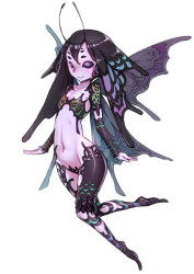 Rule 34 | 1girl, antennae, arthropod girl, bad id, bad pixiv id, blush, bug, butterfly, butterfly wings, extra eyes, flat chest, hair between eyes, insect, insect wings, looking at viewer, monster girl, navel, nucomas, original, simple background, smile, white background, wings