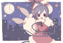 Rule 34 | 1girl, animal ears, christmas, dated, hat, mitsuki mouse, moon, mouse ears, night, night sky, open mouth, original, outdoors, santa costume, santa hat, sky, solo