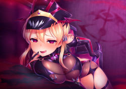 Rule 34 | 10s, 1boy, 1girl, :q, alternate costume, alternate eye color, anal, anal object insertion, ass, blonde hair, breasts, butt crack, clothed sex, corruption, dildo, elbow gloves, girl on top, gloves, hat, hetero, kantai collection, large breasts, leaning forward, long hair, looking at viewer, masturbation, naughty face, object insertion, penis, pov, prinz eugen (kancolle), red eyes, saliva, satou kuuki, sex, sex toy, solo focus, tattoo, tongue, tongue out, twintails, vaginal