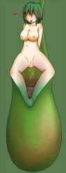 Rule 34 | 1girl, artist request, blush, breasts, cum, faceless, gradient background, green background, green hair, heart, large breasts, long image, monster girl, nipples, no eyes, open mouth, pitcher plant, plant, plant girl, pussy, pussy juice, pussy juice drip, simple background, small nipples, tall image