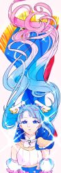Rule 34 | 1girl, asymmetrical clothes, blue eyes, blue hair, commentary, cure sky, dated, detached sleeves, gradient hair, highres, hirogaru sky! precure, long hair, multicolored hair, pink hair, precure, scarf, signature, solo, sora harewataru, sparkle, twintails, upper body, very long hair, yukinami (paru26i)