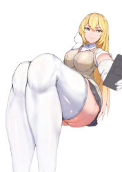 Rule 34 | + +, 1girl, ass, bad id, bad pixiv id, black skirt, blonde hair, breasts, collared shirt, controller, curvy, elbow gloves, foreshortening, gloves, tucking hair, large breasts, long hair, looking at viewer, microskirt, outstretched arm, pleated skirt, plump, remote control, school uniform, shirt, shokuhou misaki, sikijou77o, sitting, skirt, smile, solo, sweater vest, thick thighs, thighhighs, thighs, toaru kagaku no railgun, toaru majutsu no index, tokiwadai school uniform, white background, white gloves, white thighhighs, wide hips, yellow eyes