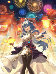 Rule 34 | 2boys, 6+girls, agenoumi, ahoge, alternate costume, architecture, bare shoulders, black pantyhose, blue hair, blush, breasts, chinese knot, detached sleeves, east asian architecture, fireworks, flower, flower knot, ganyu (genshin impact), genshin impact, gold trim, highres, horns, hu tao (genshin impact), lantern, long hair, looking at viewer, medium breasts, multiple boys, multiple girls, night, pantyhose, paper lantern, purple eyes, qingxin flower, sidelocks, smile, stairs, standing, tassel, thighlet, vision (genshin impact), waist cape, white flower, white sleeves, xiangling (genshin impact), xiao (genshin impact), xinyan (genshin impact), yelan (genshin impact), yun jin (genshin impact), zhongli (genshin impact)