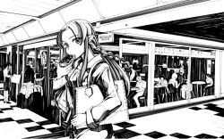 Rule 34 | 00s, 1girl, braid, bread slice, casual, eating, fate/stay night, fate (series), food, greyscale, long hair, medea (fate), monochrome, morisoban, pointy ears, side braid, solo focus, toast