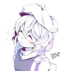 Rule 34 | 10s, 1girl, 2014, ^ ^, blush, clenched teeth, closed eyes, dated, hat, kokka han, letty whiterock, monochrome, short hair, simple background, smile, solo, teeth, touhou, white background
