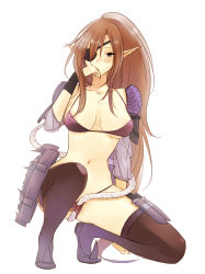 Rule 34 | 00s, 1girl, armor, bestiality, bikini, bikini armor, breasts, brown hair, cleavage, elf, eyepatch, interspecies, knife, koutarou (artist), koutarou (farthest), large breasts, pointy ears, ponytail, queen&#039;s blade, shield, snake, solo, swimsuit, thighhighs