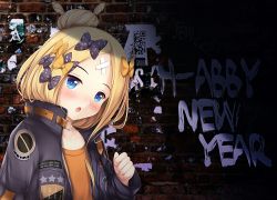 Rule 34 | 1girl, :o, abigail williams (fate), abigail williams (traveling outfit) (fate), black bow, black jacket, blonde hair, blue eyes, blush, bow, collarbone, commentary request, euforia, fate/grand order, fate (series), hair bow, hair bun, happy new year, jacket, long hair, long sleeves, looking at viewer, multiple hair bows, new year, official alternate costume, orange bow, orange shirt, parted bangs, polka dot, polka dot bow, shirt, single hair bun, solo