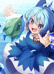 Rule 34 | + +, 1girl, absurdres, ahoge, animal, blue bow, blue dress, blue eyes, blue hair, blush, bow, cirno, collared shirt, dress, emoriza, fairy, fingernails, frog, frozen frog, hair between eyes, hair bow, highres, ice, ice wings, open mouth, shirt, short hair, short sleeves, smile, solo, touhou, white shirt, wings