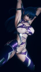 Rule 34 | 3d, absurdres, armpits, blue eyes, blue hair, bodysuit, breasts, captured, gloves, highres, honeyselect, igawa asagi, large breasts, long hair, midriff, nipples, restrained, taimanin (series), torn bodysuit, torn clothes