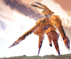 Rule 34 | 10s, 1girl, blonde hair, cloud, commentary request, kemono friends, mecha, mecha musume, robot, serval (kemono friends), sky, solo, standing, virtualcity-ex