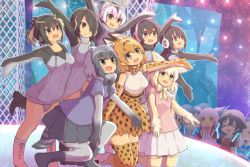Rule 34 | 10s, 6+girls, aisawa (ais0511), aisawa natsu, alpaca suri (kemono friends), animal ears, backpack, bag, black hair, blonde hair, blue eyes, bow, bowtie, brown eyes, brown hair, bucket hat, coat, commentary, common raccoon (kemono friends), cross-laced clothes, elbow gloves, emperor penguin (kemono friends), eurasian eagle owl (kemono friends), fennec (kemono friends), fox ears, fox tail, fur collar, gentoo penguin (kemono friends), giant penguin (kemono friends), gloves, glowstick, grey hair, hair over one eye, hat, hat feather, head wings, headphones, high-waist skirt, hood, hoodie, humboldt penguin (kemono friends), jacket, japanese crested ibis (kemono friends), kaban (kemono friends), kemono friends, leotard, long hair, long sleeves, lucky beast (kemono friends), multicolored hair, multiple girls, northern white-faced owl (kemono friends), open mouth, pantyhose, penguins performance project (kemono friends), raccoon ears, raccoon tail, red eyes, red gloves, red shirt, rockhopper penguin (kemono friends), royal penguin (kemono friends), serval (kemono friends), serval print, shirt, short hair, short sleeves, skirt, sleeveless, sleeveless shirt, smile, stage, striped tail, tail, thighhighs, two-tone hair, white hair, white legwear, white leotard, white shirt, wings, yellow eyes
