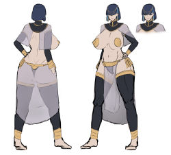 Rule 34 | abs, ass, black hair, breasts, character sheet, egyptian, fujou joshi, harem outfit, hidden eyes, large breasts, loincloth, multiple views, navel, pasties, pelvic curtain, see-through, short hair, thighhighs, thong